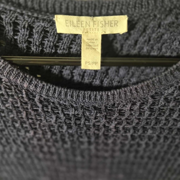 Eileen Fisher Organic Linen Cotton Blend Chunky Knit Open Split Back Navy Top S - Picture 5 of 8